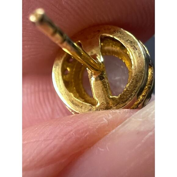 Rainbow moonstone halo stud gold over silver earrings - Picture 6 of 11